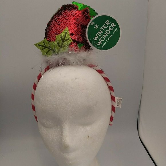 🌷‼️5/$20 Winter Wonder Lane Christmas Holiday Elf 4" Sequin Red Green Headband - Picture 1 of 10